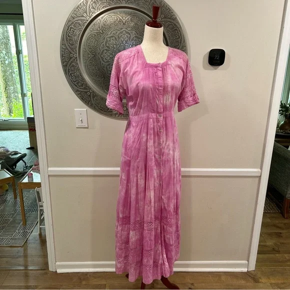 LoveShackFancy Edie pink maxi dress with lace accents - size M - Picture 3 of 14